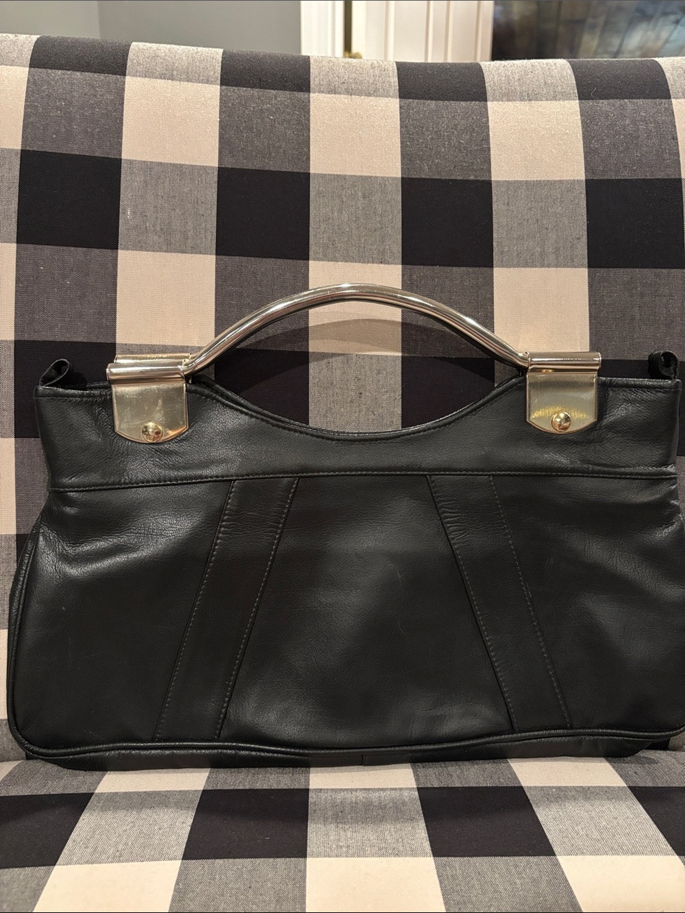 Black Leather vintage  Structured Top-Handle Bag